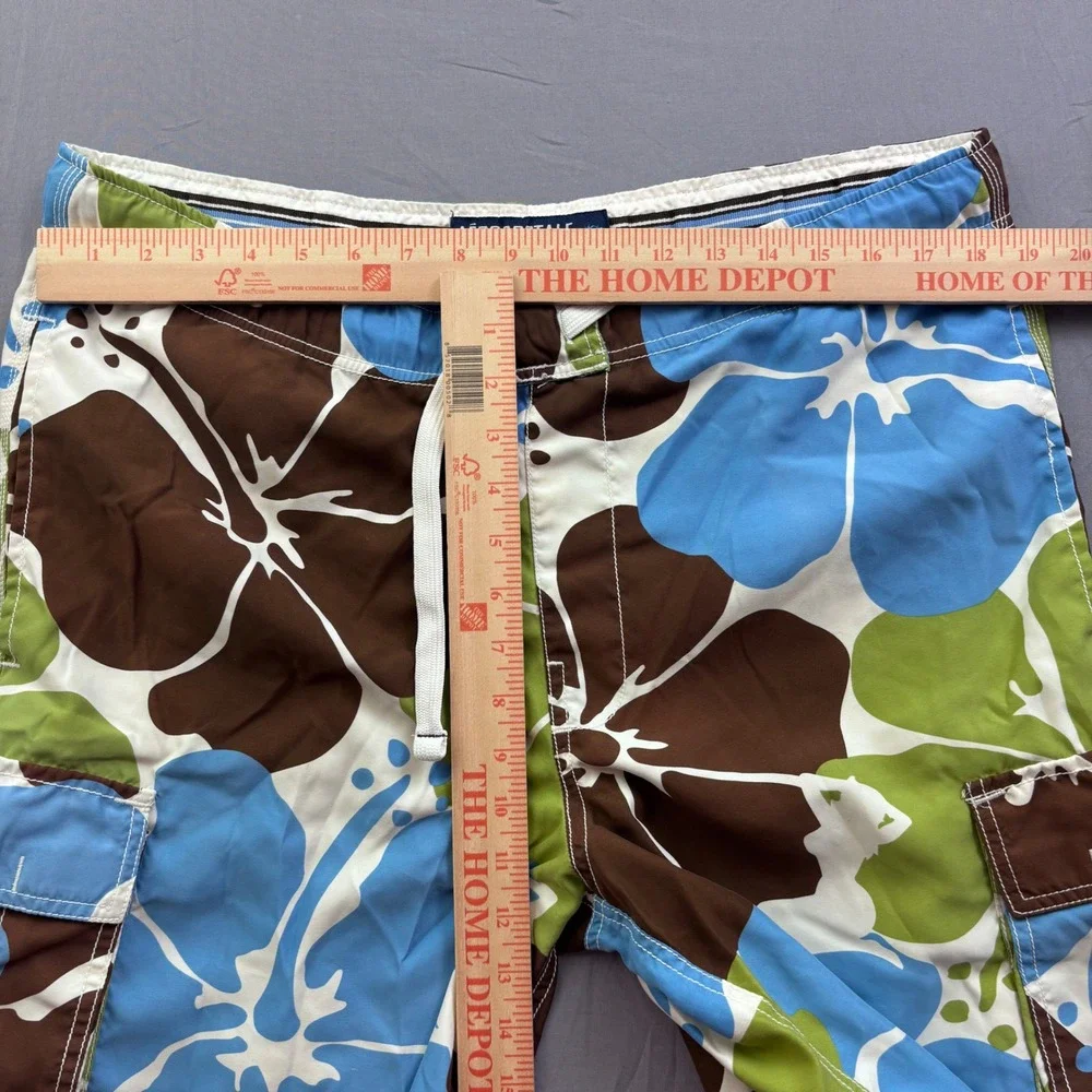 Aeropostale Mens Board Shorts Blue Brown Green Hibiscus Floral Cargo Trunks M